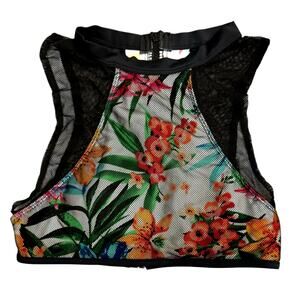 Top Melon Bathing Suit Top Mesh Swimwear Top High Neck Tropical Y2K Size Small